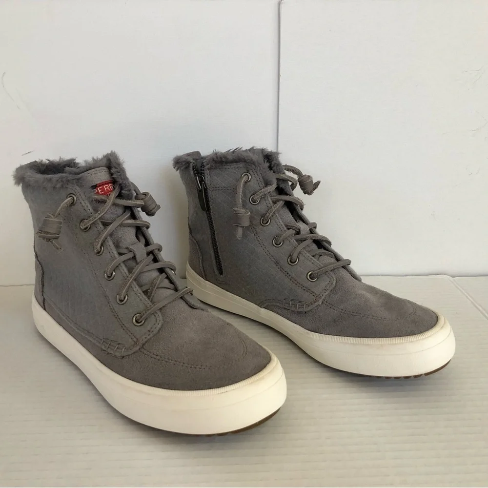 Sperry Women's Gray Crest Lug High Top Quilted Cozy Suede Sneaker
